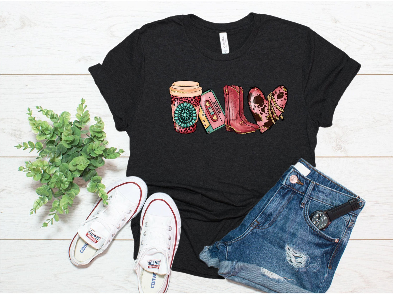 Western Coffee Boots Valentine T Shirt - PeppaTree Designs