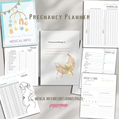 Printable Pregnancy Medical Info Planner | Pregnancy Journal Bundle for the Mom to Be, New and Expecting Parents Organizer, Print Your Own