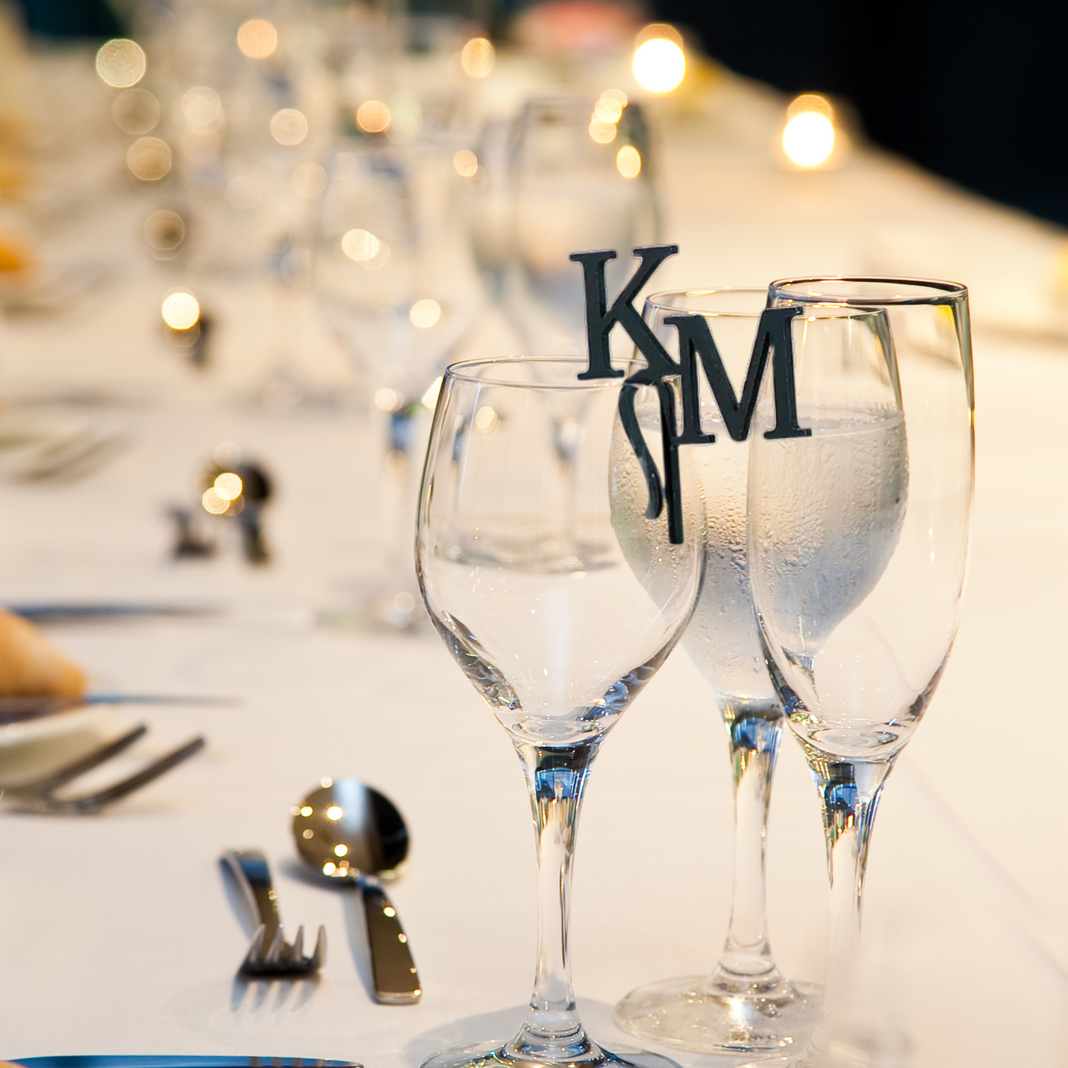 initial wedding wine glass markers with curly piece