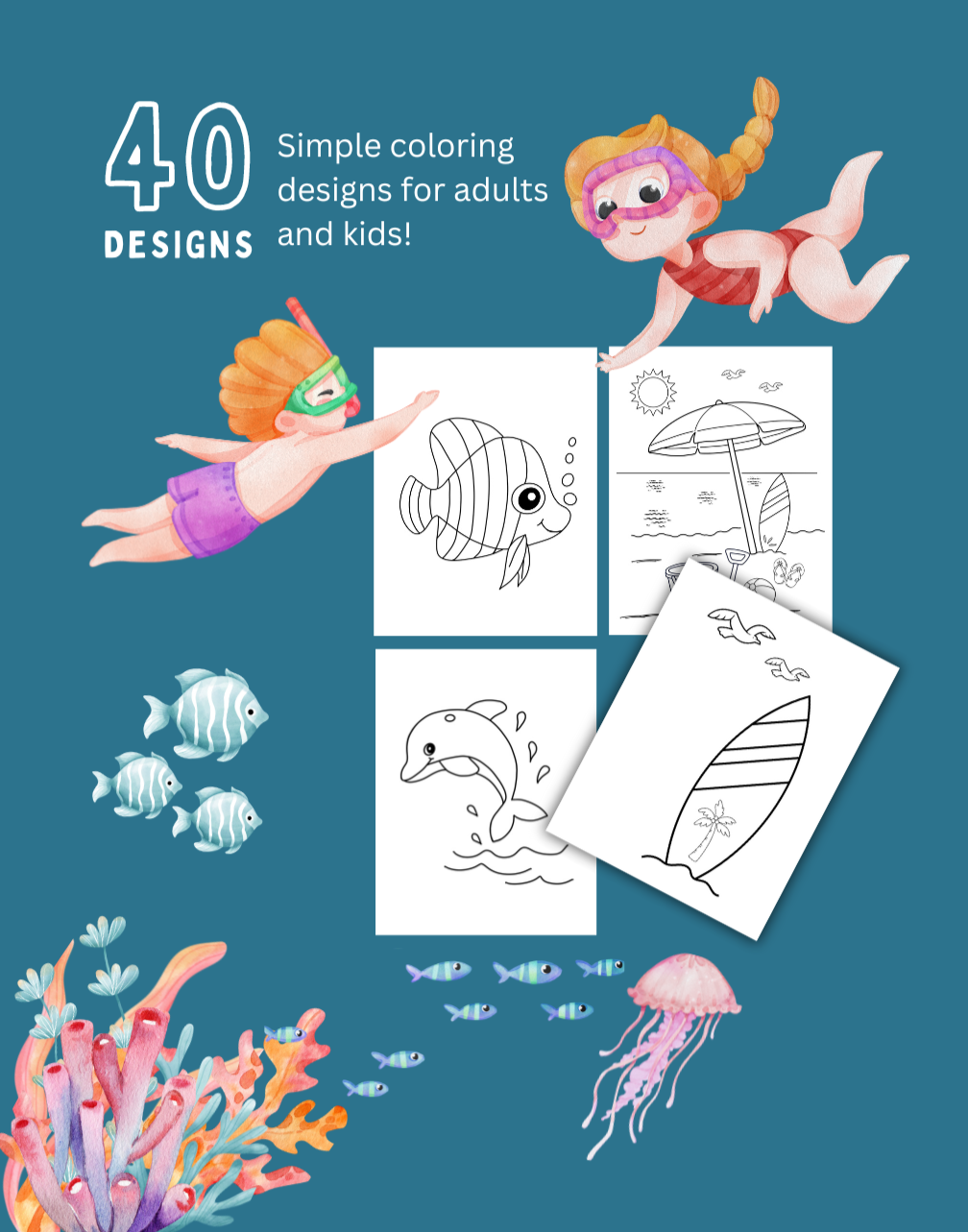 Under the Sea - Coloring Book: A Coloring Adventure of Sea Creatures and Shore Treasures  | 40 Designs - PeppaTree Designs