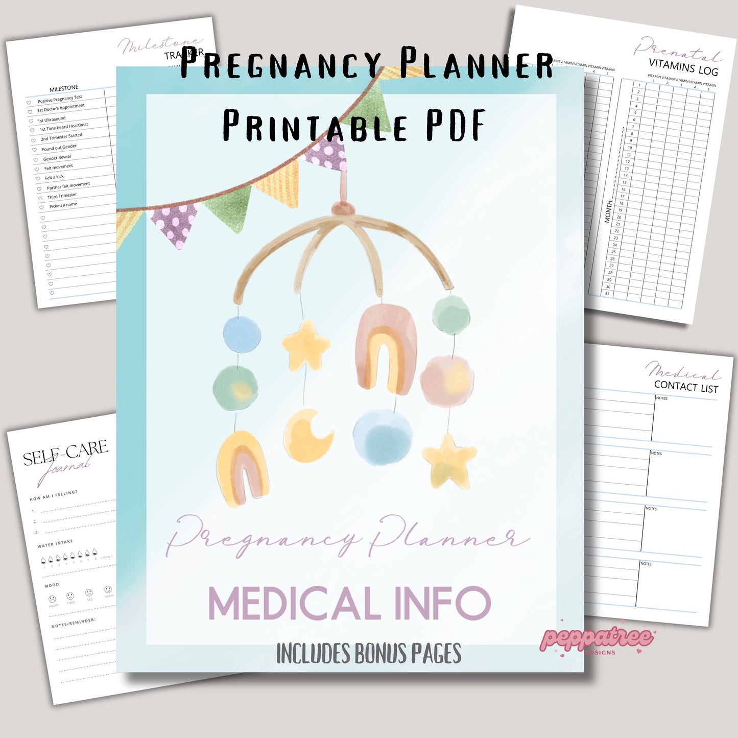 Printable Pregnancy Medical Info Planner | Pregnancy Journal Bundle for the Mom to Be, New and Expecting Parents Organizer, Print Your Own