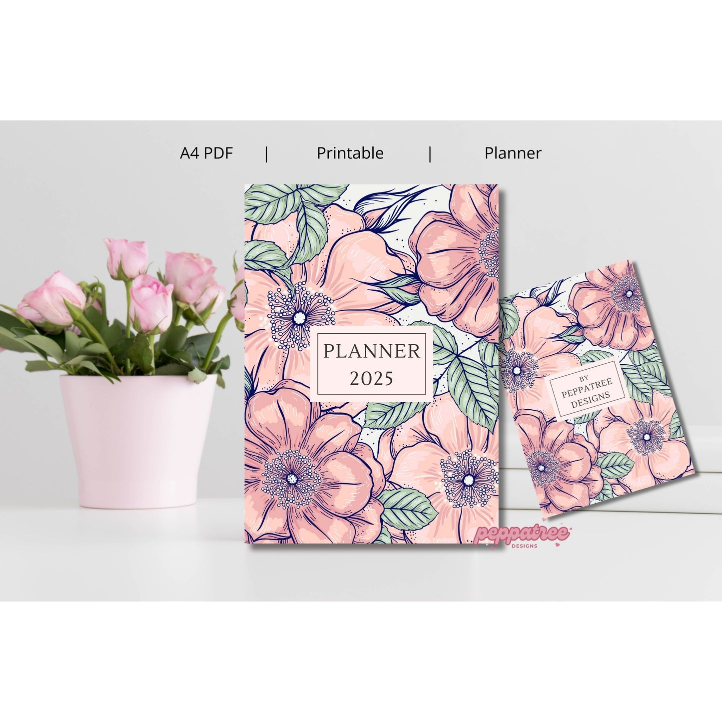 2025 Blue Watercolor Floral Printable A4 Journal Planner