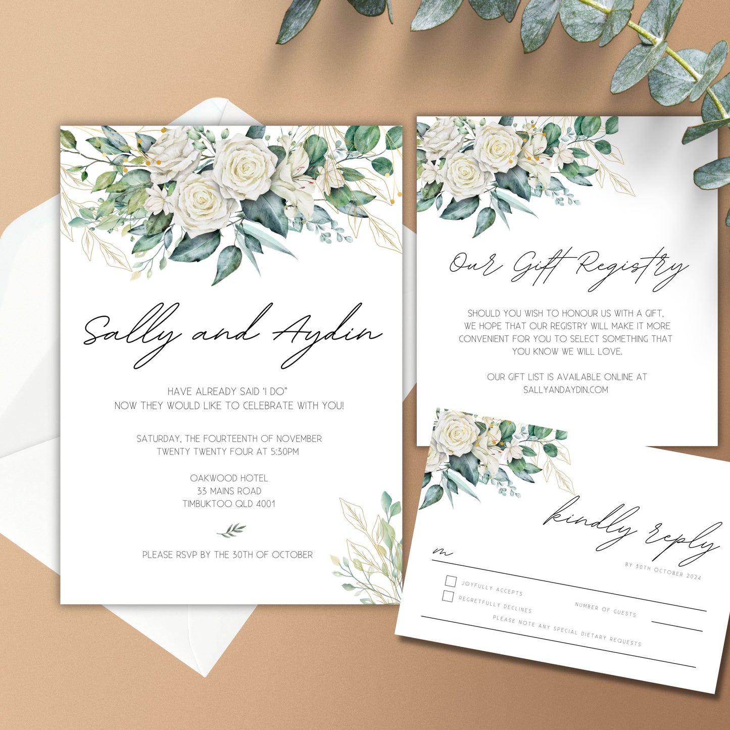 Evergreen Bliss Greenery Wedding Bundle Templates #W001 - PeppaTree Designs