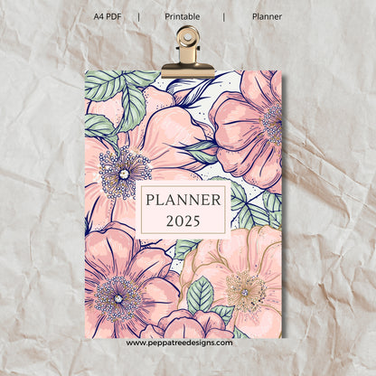 2025 Blue Watercolor Floral Printable A4 Journal Planner