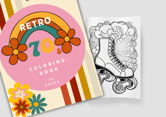 70's Retro Style Coloring Book | 30 Designs
