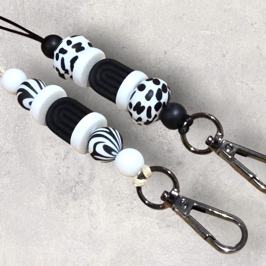 Black and White Silicone Beaded Keyrings | Various Designs