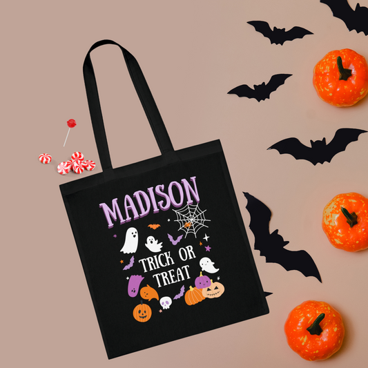 Personalised Ghost Pumpkin Halloween Trick or Treat Canvas Tote Bag - PeppaTree Designs