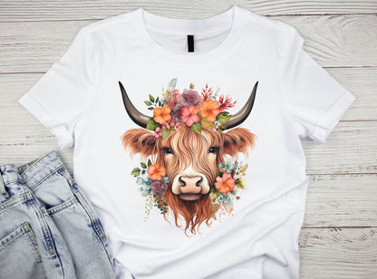 Boho Floral Western Highland Cow DTF Transfer