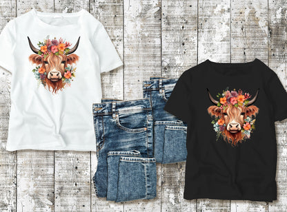 Boho Floral Western Highland Cow DTF Transfer