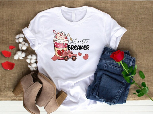 Heart Breaker Coffee Cup and Truck Valentine T Shirt - PeppaTree Designs