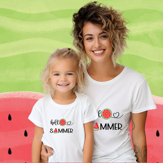 Hello Summer Watermelon Shirt - Mommy and Me - PeppaTree Designs