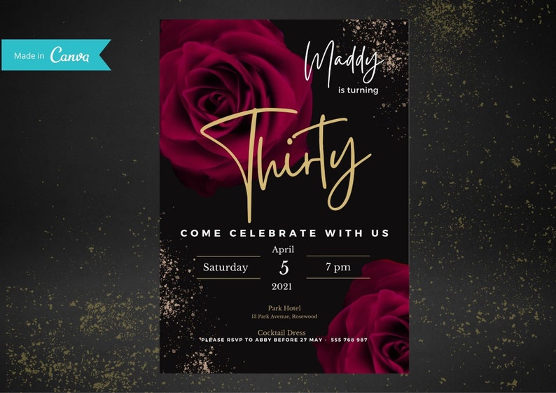 50th 40th Birthday Party Invitation, Red Black Gold Invite ,Age Celebration, Editable Template, Instant Download #11S