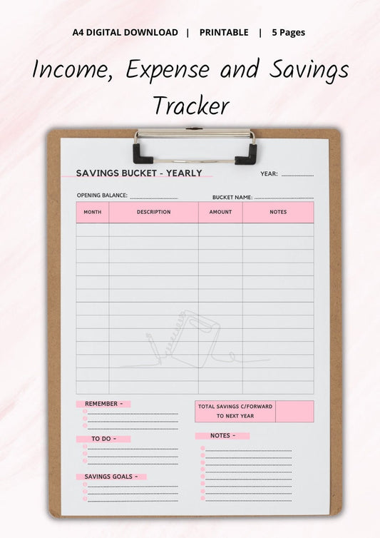 Printable Income Expense & Savings Tracker | Monthly Income Expense Recorder | Savings Bucket List | Spending Tracker | PDF