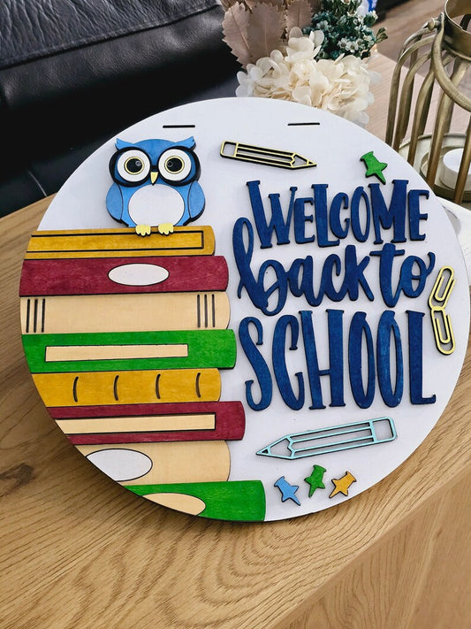 welcome back to school owl door hanger