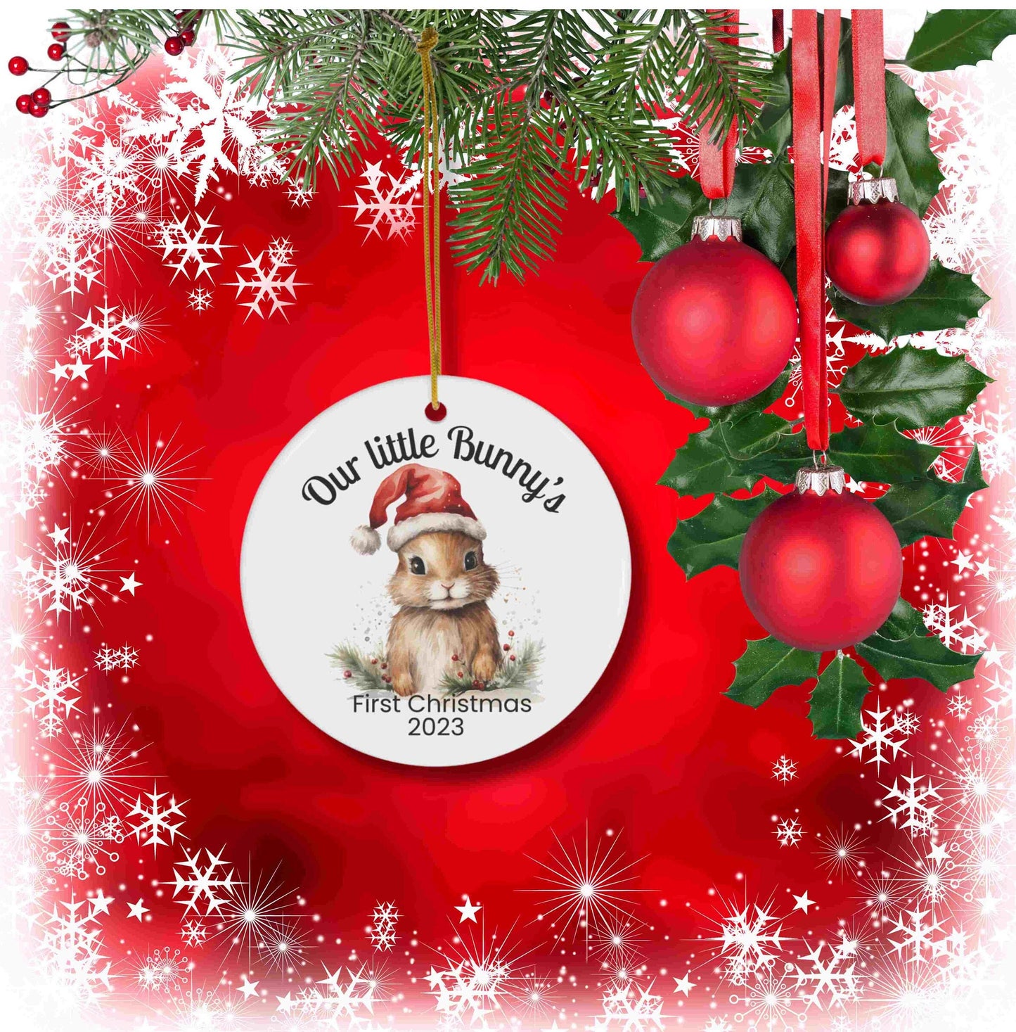 Christmas Bunny Ornament, Rabbit Ornament, 1st Christmas Ornament, Personalised Ornament, Baby Gift, Christmas Ornament, #2