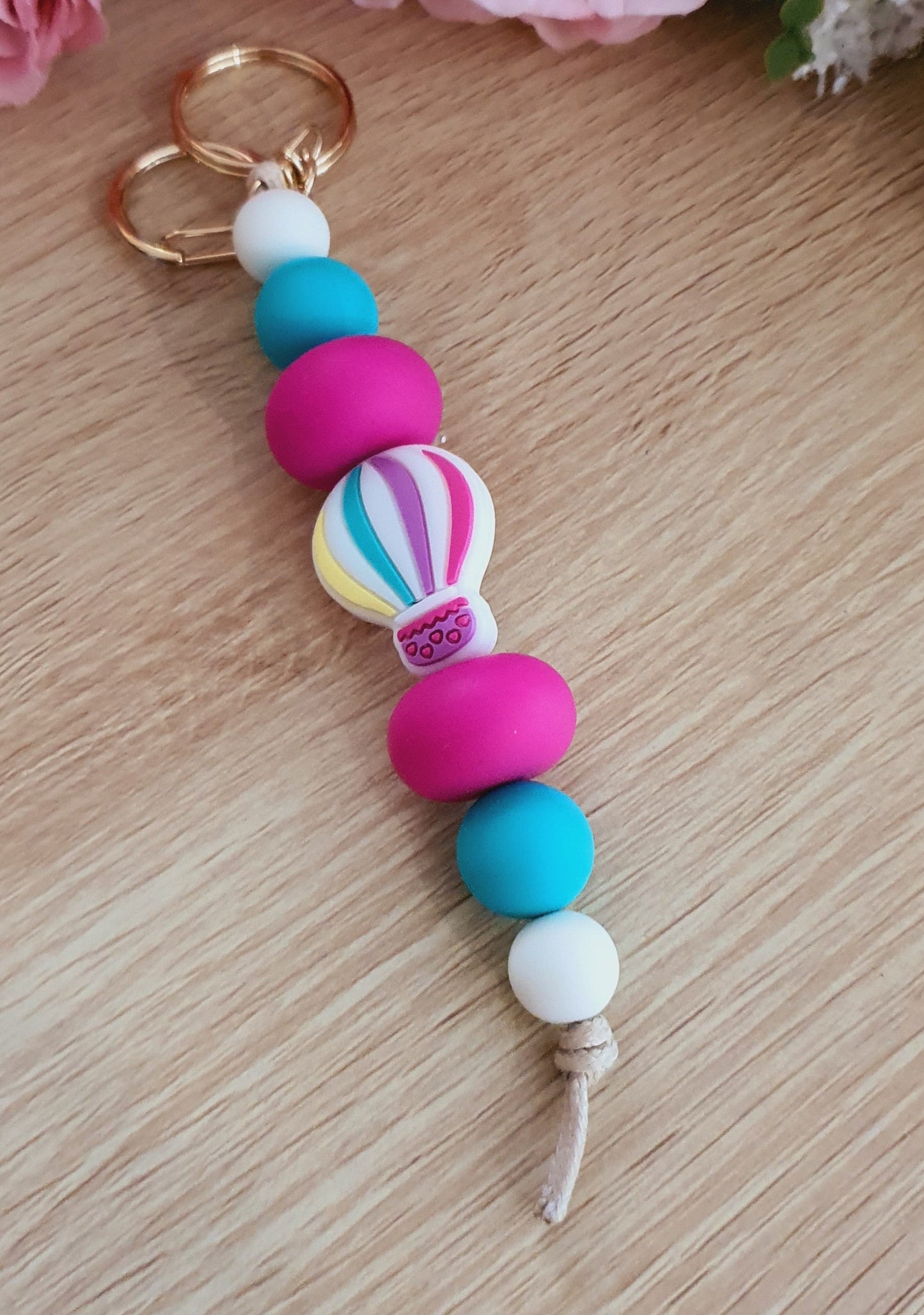 Mini Rainbow Bead or Hot Balloon Keyring | Handmade Keyrings | Silicone Beaded Bag Tag Keyring - PeppaTree Design Store